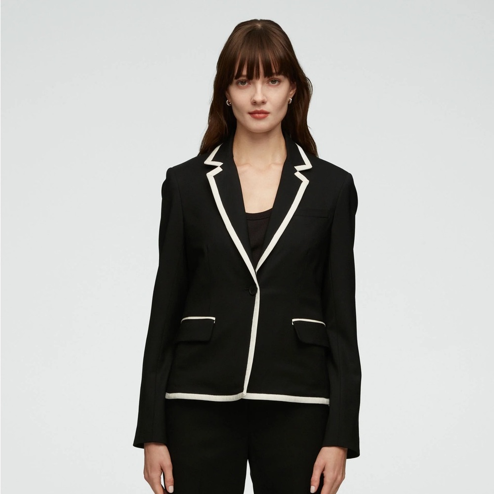 Argent Piped Black Blazer in Seasonless Wool - Size 4